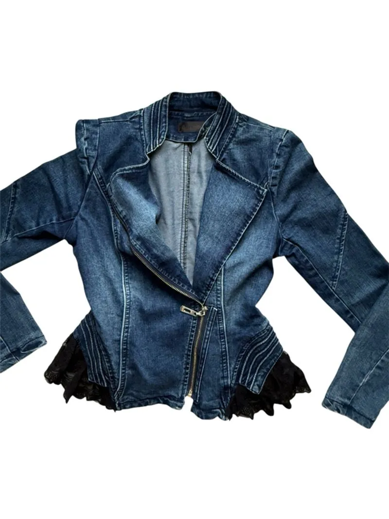 Asymmetrical reworked jeans denim jacket photo 1