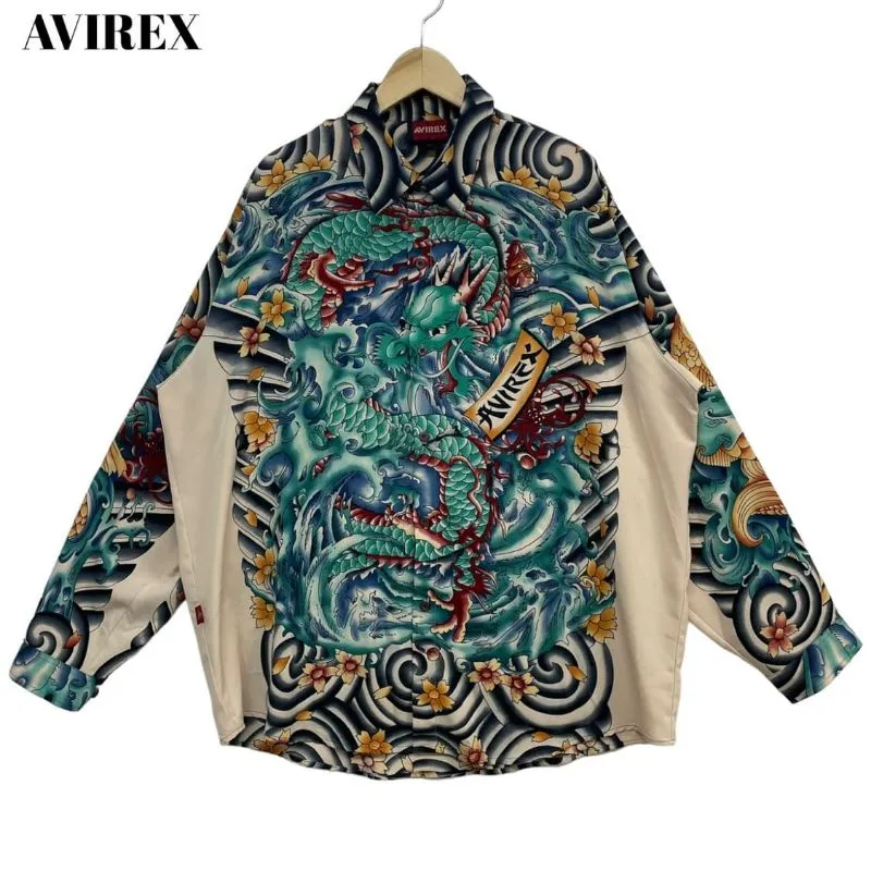 Kemeja Y2K Grunge Avirex AOP Dragon Rare photo 1