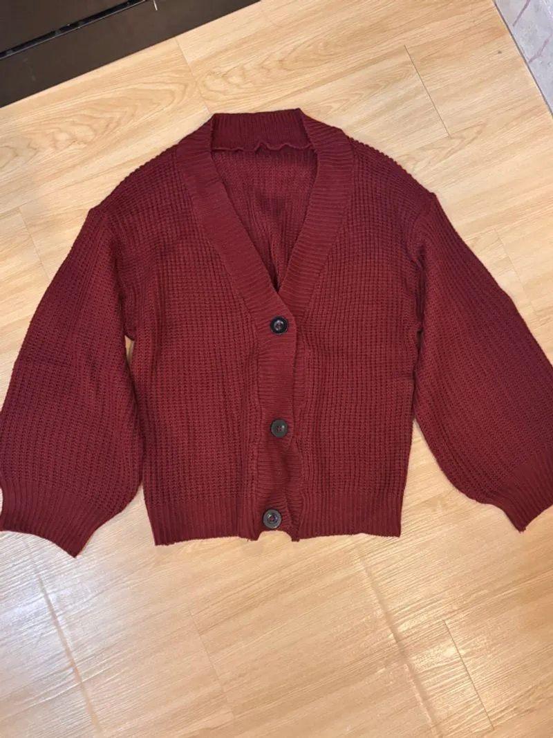 Knitted Maroon Cardigan photo 1