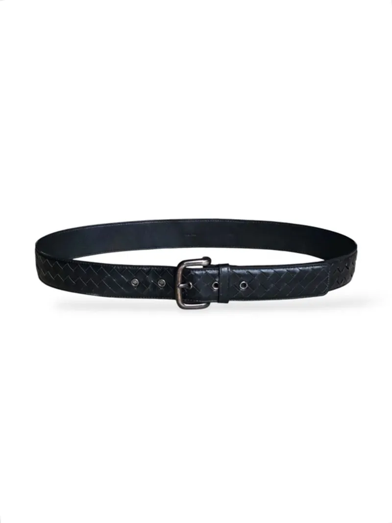 Woven intrecciato leather belt black ikat pinggang sabuk photo 1