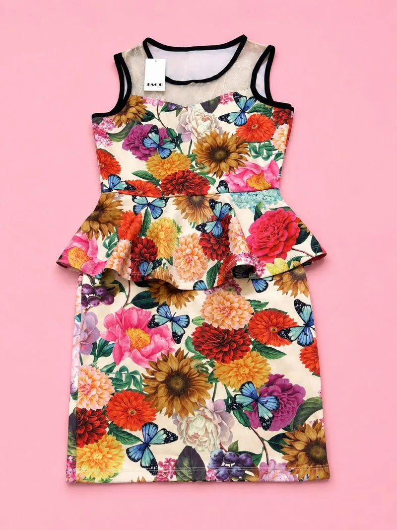 Floral Print Peplum Beige Dress photo 1