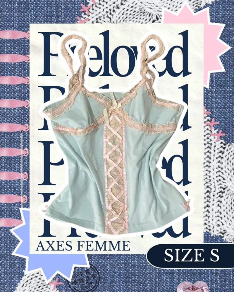 Axes Femme Baby Blue–Pink Milkmaid Tank Top Size S photo 1
