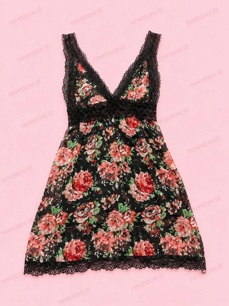 Lingerie Nightgown Camisole Lace Floral Dress  photo 1
