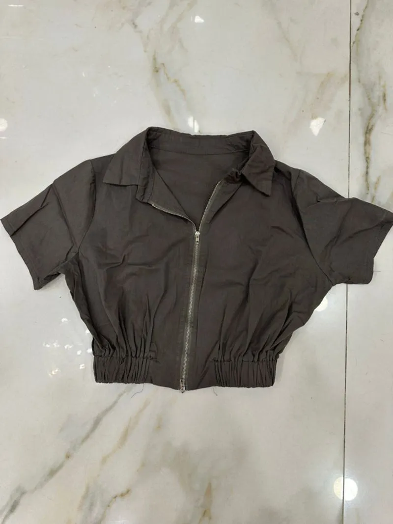 Kemeja Crop Resleting Wanita - Style Korea Bahan Premium photo 1