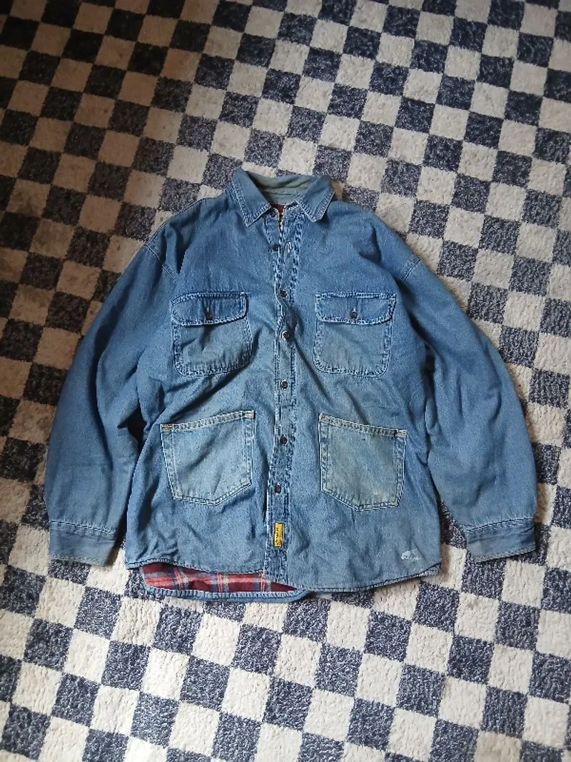 Vtg Chambray Chore Lined Flannel photo 1