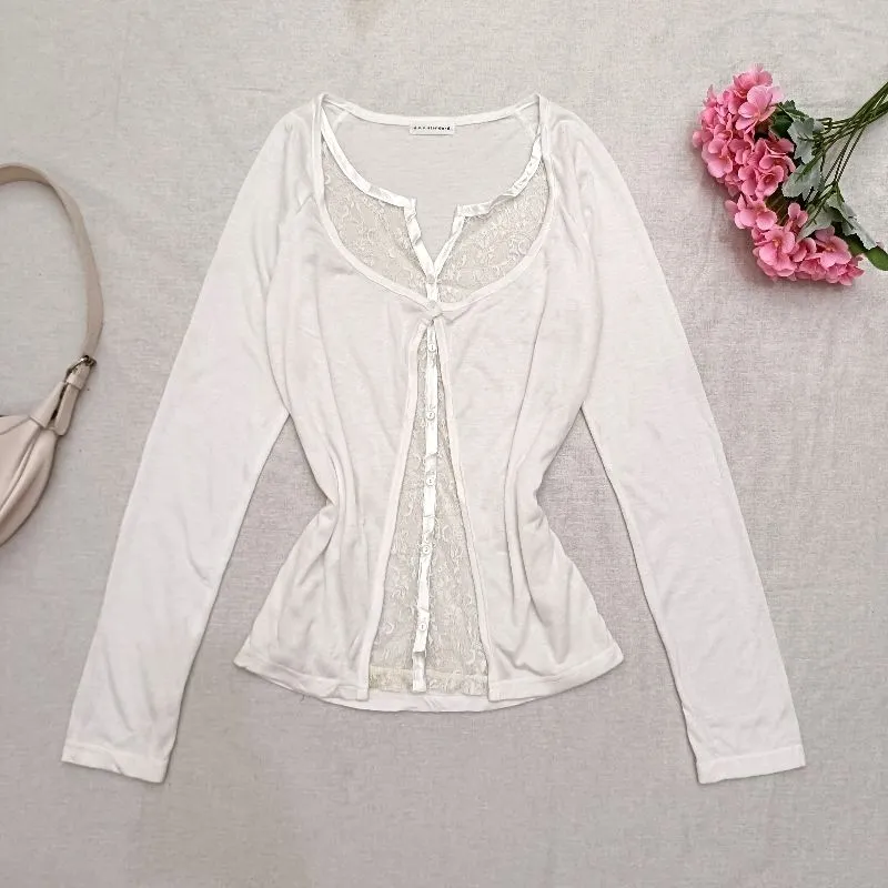 a.v.v Standard Lace Panel Top – Coquette Y2K Feminine Look photo 1