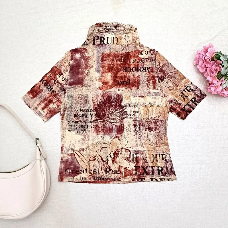 JIZZO International Abstract Print Top – Y2K Grunge Morikei  photo 1
