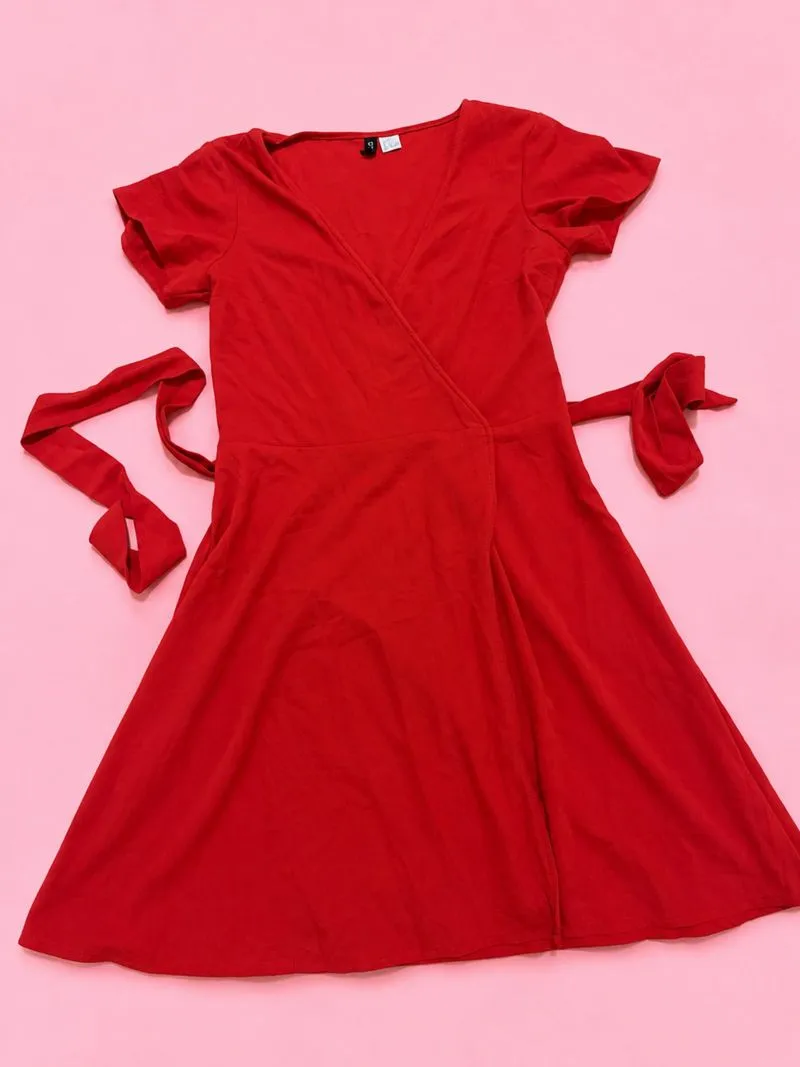 H&M Red Wrap Short Sleeve Dress photo 1