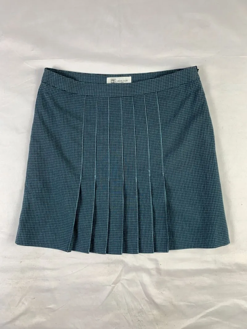 2000s Michel Klein Navy Grid Pleated Skirt (29) photo 1