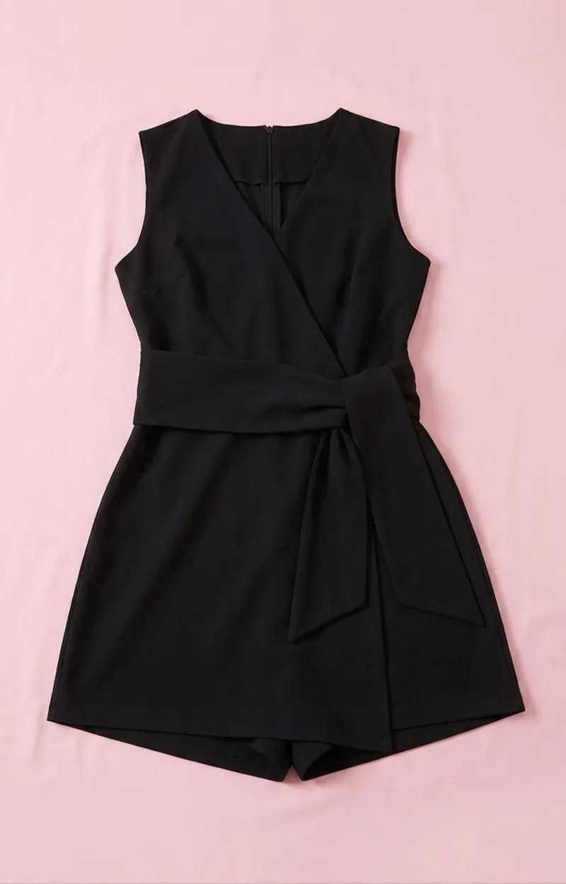 Jumpsuit Vneck Black Belted Waist Romper photo 1