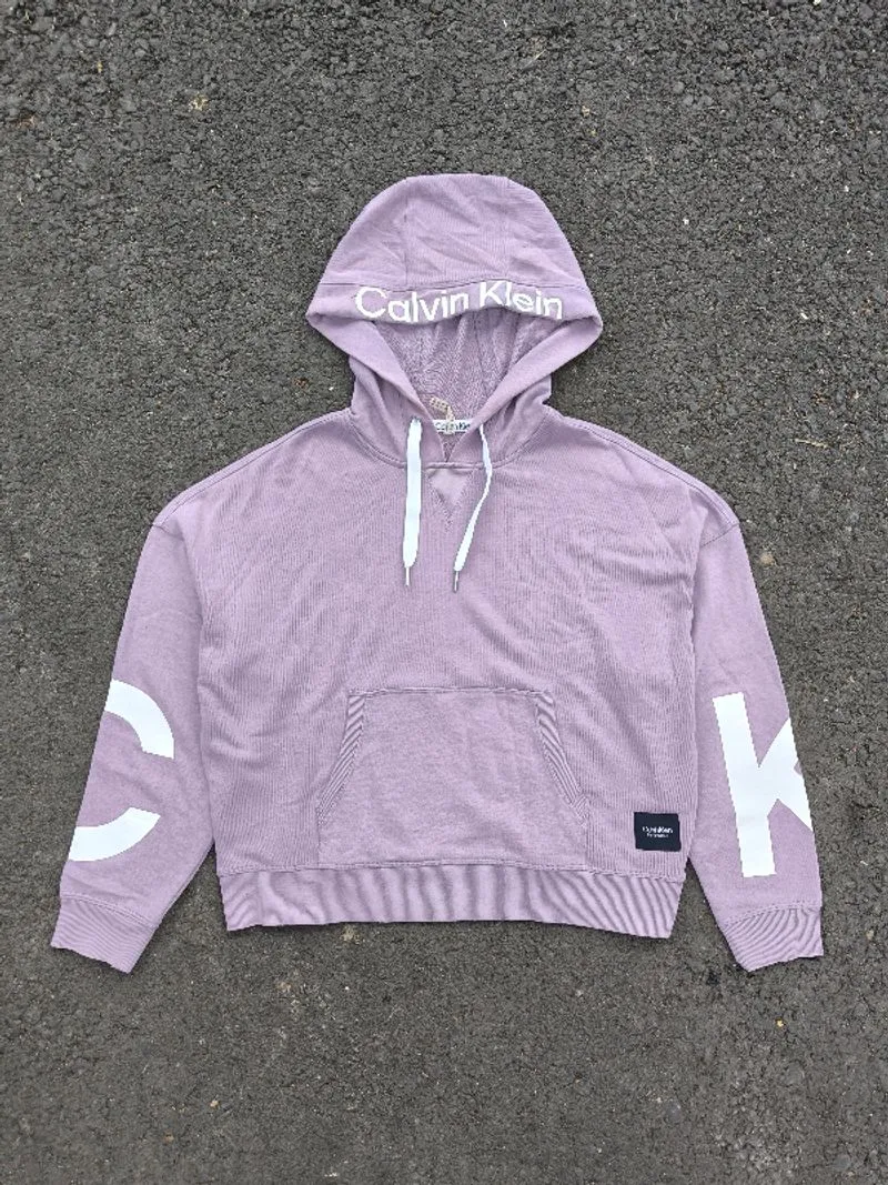 Calvin Klein Big Logo Hoodie Sweatshirt Semi Cropped Purple photo 1