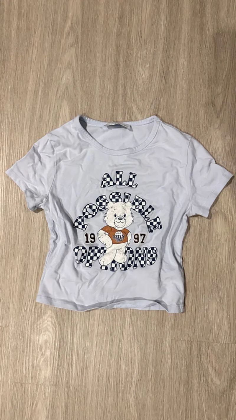 Pull & Bear Crop top Wanita white blue photo 1
