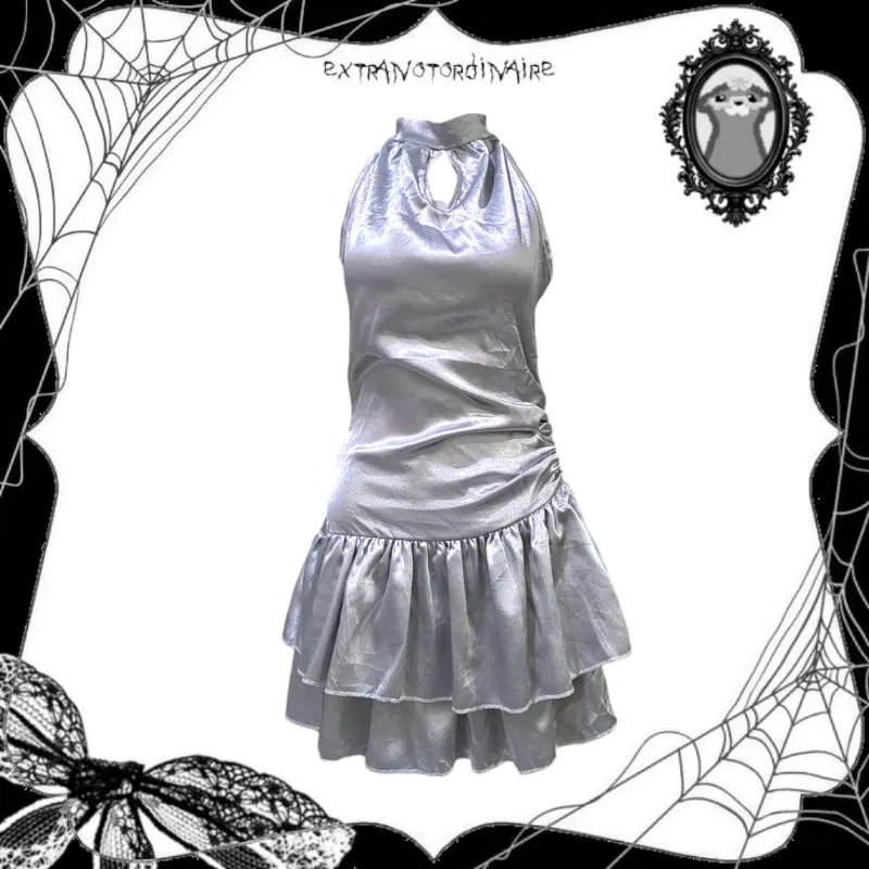 Y2K Fairy Silver Backless Mini Dress photo 1