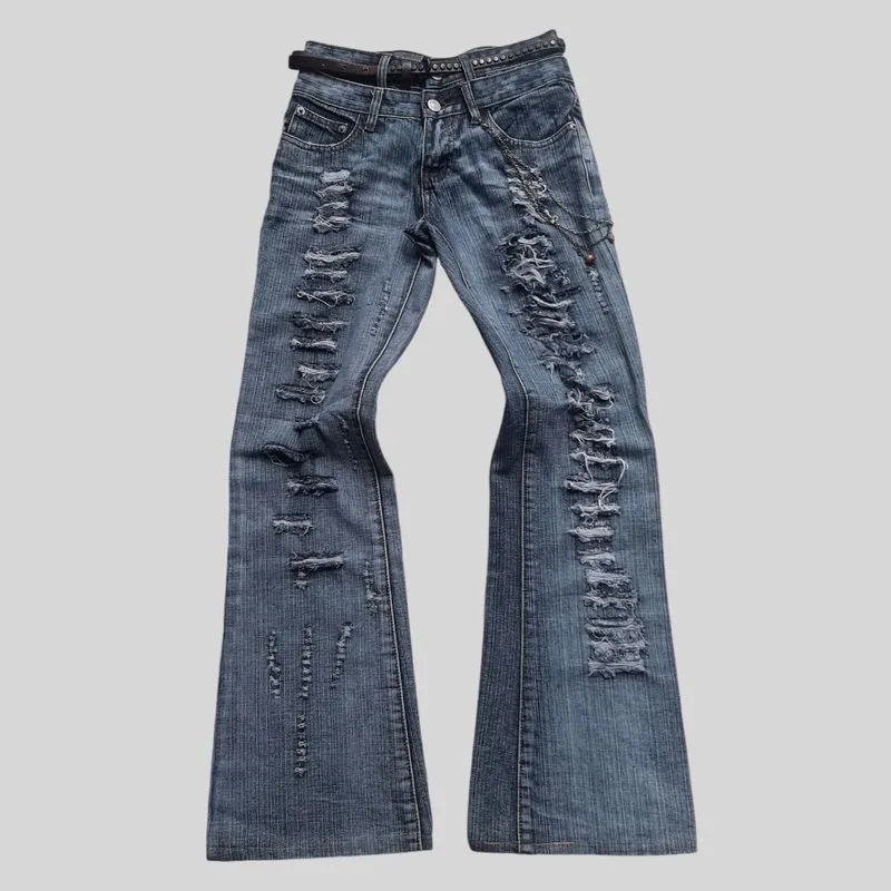 Japanese brand Y2K Grunge Flare pants Wanita blue photo 1