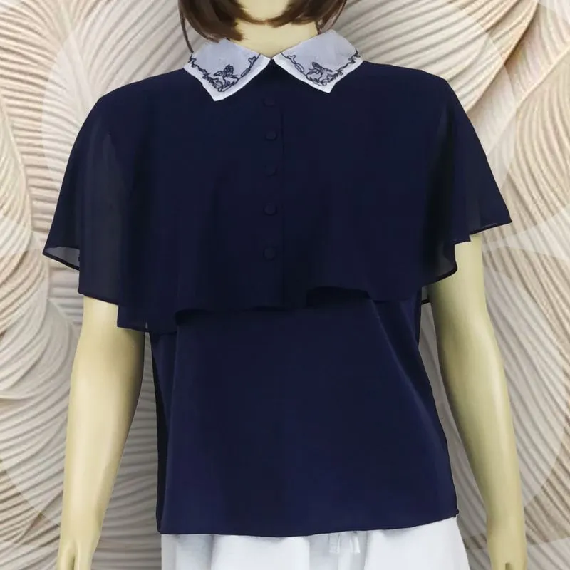 Atasan Navy Sifon Lembut Kerah Organza ATS32 (tanpa celana) photo 1