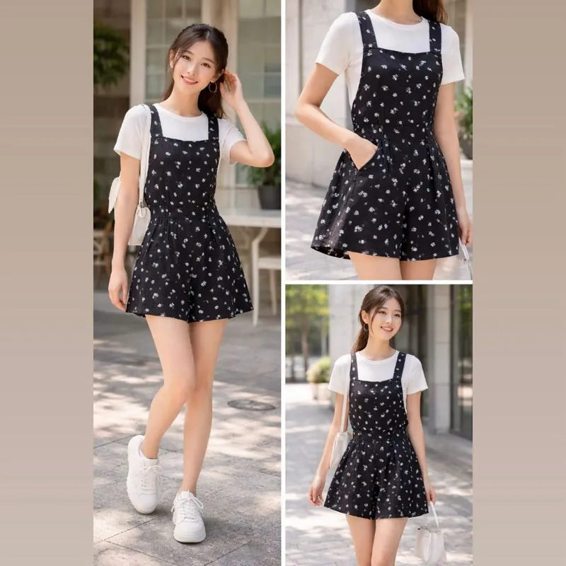 J117 - Outer Playsuit Skort Floral BW photo 1