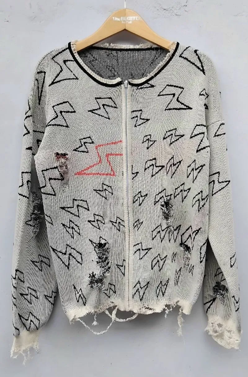 Distressed zip knit sweaters unisex photo 1