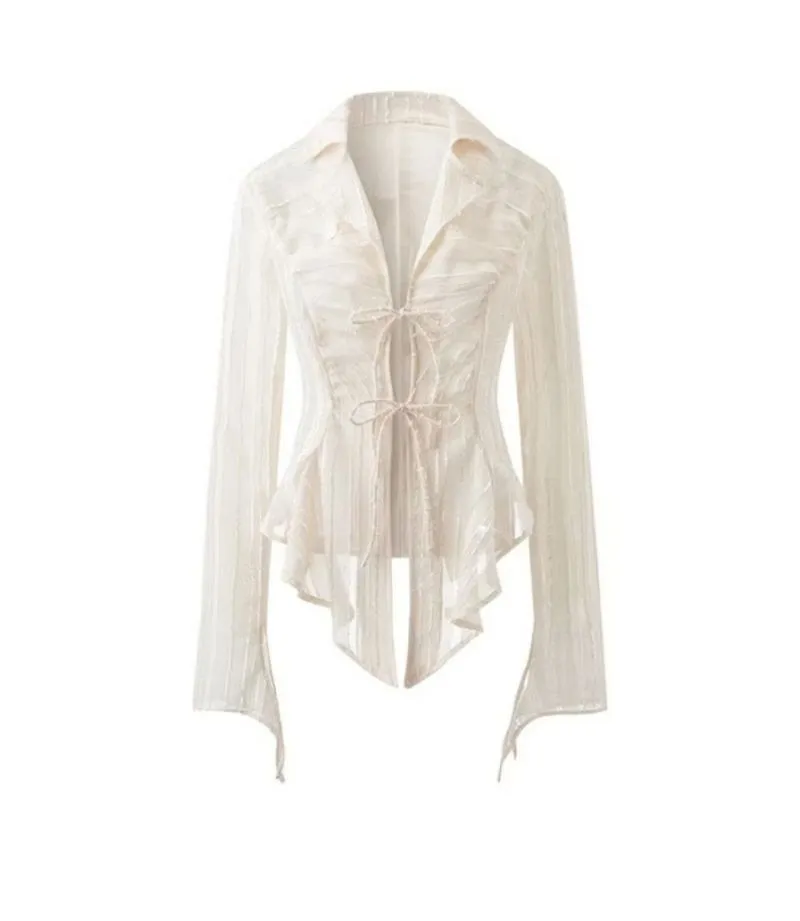 Blouse Tie Front Putih / Lace Up Blouse / Corset Top / Ruffl photo 1