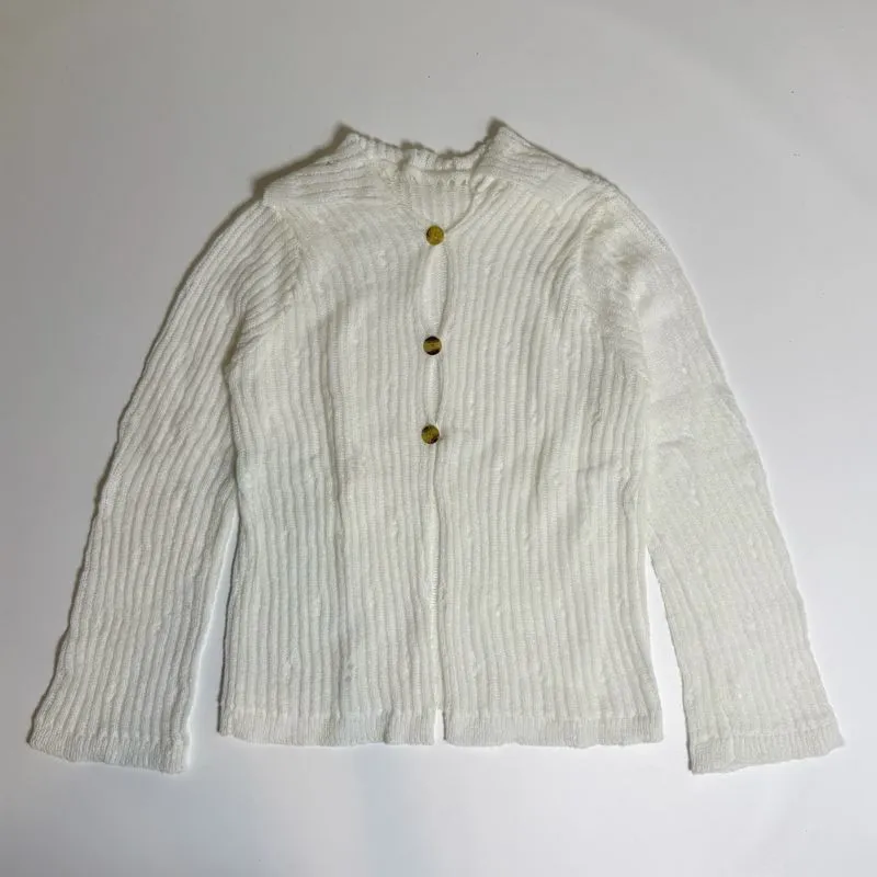 Vintage White Mohair Open-Weave Knit Collared Half Button Fl photo 1