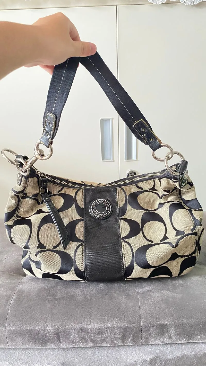 Tas Vintage Coach Shoulder Hobo Canvas black photo 1