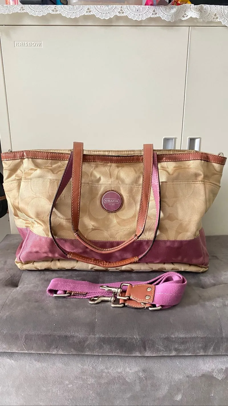 Tas Coach Signature Stripe Diaper Baby Bag Tote Rare Mauve photo 1