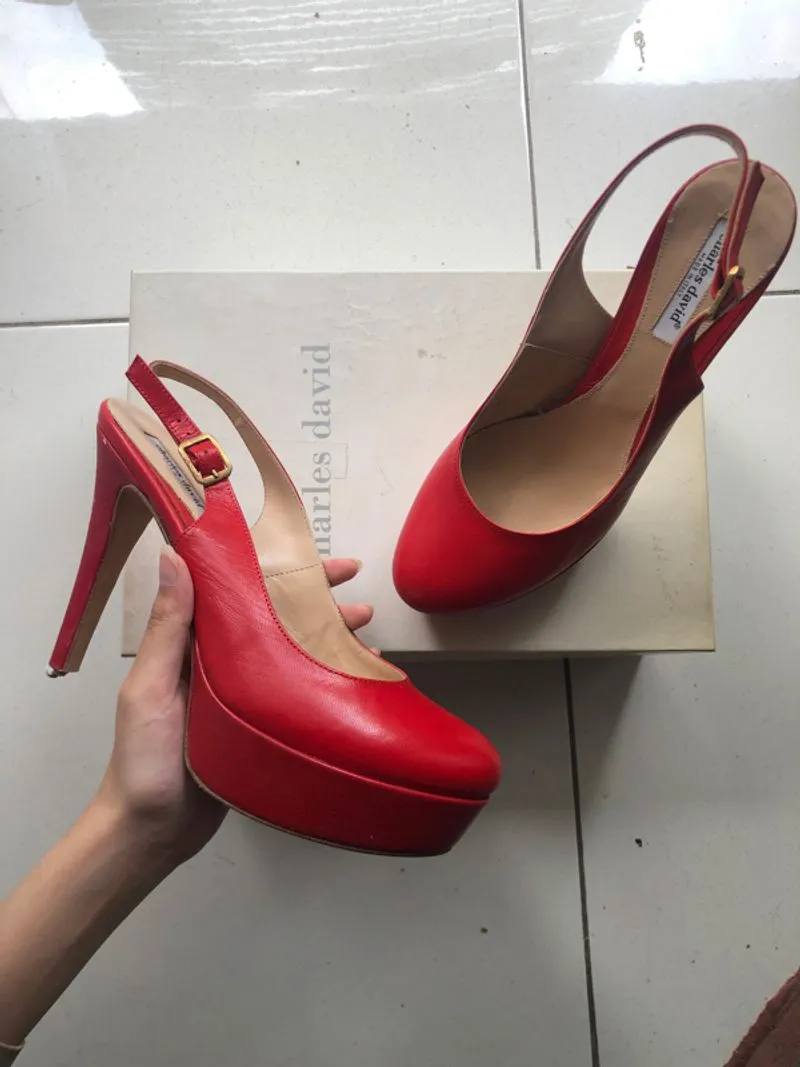 charles david red slingback heels  photo 1