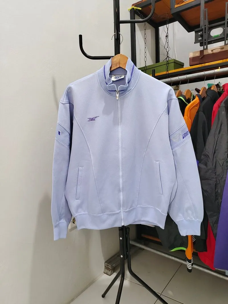 Jaket Tracktop Asics Recorder Boxy Biru Muda Original photo 1