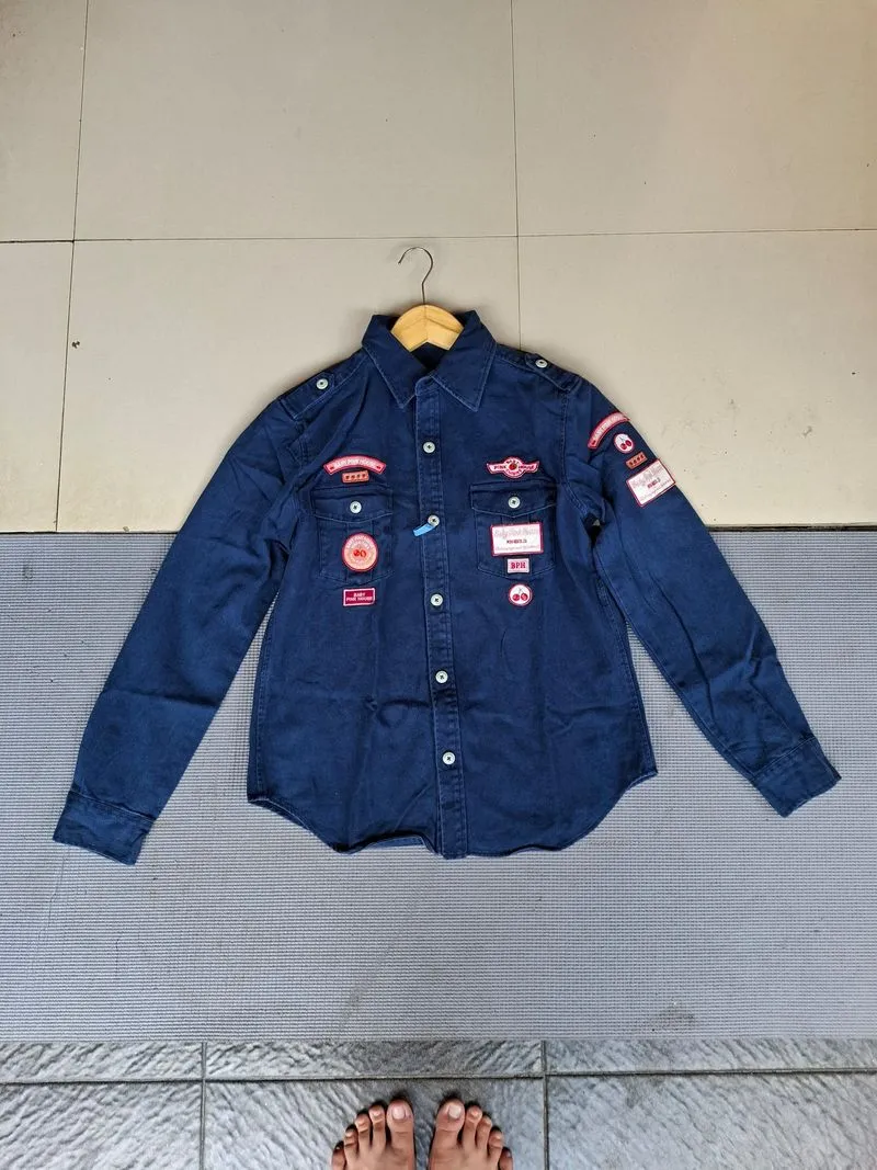 KEMEJA  DENIM  WORKTSHIRT TEBAL KAKU WARNA NAVY BRAND PINK H photo 1