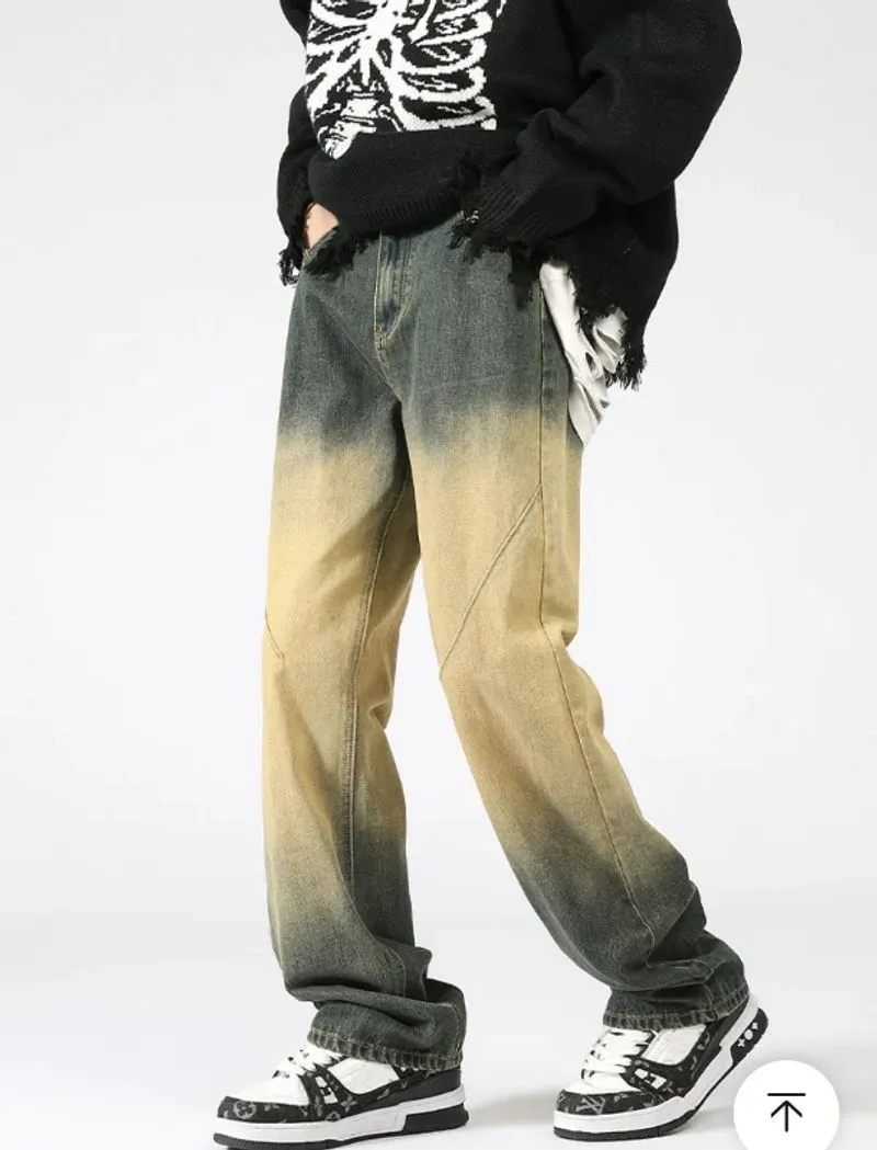 Washed Old Jeans Design Loose Tide Straight Pants  photo 1