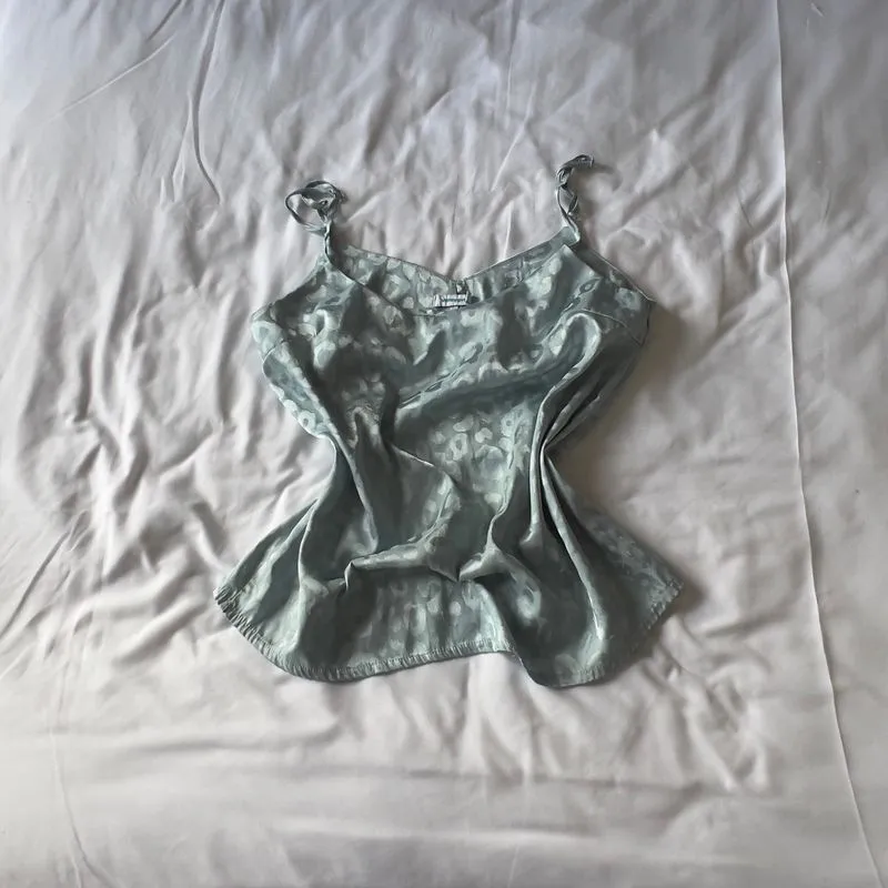 VALLEYGIRL satin velvet leopard babyblue tanktop v neck sati photo 1