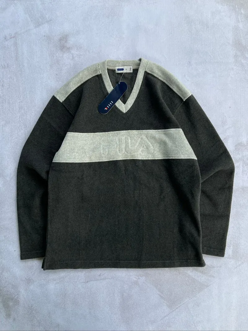 90s Fila V-Neck Fleece Big logo Dead stock BNWT photo 1