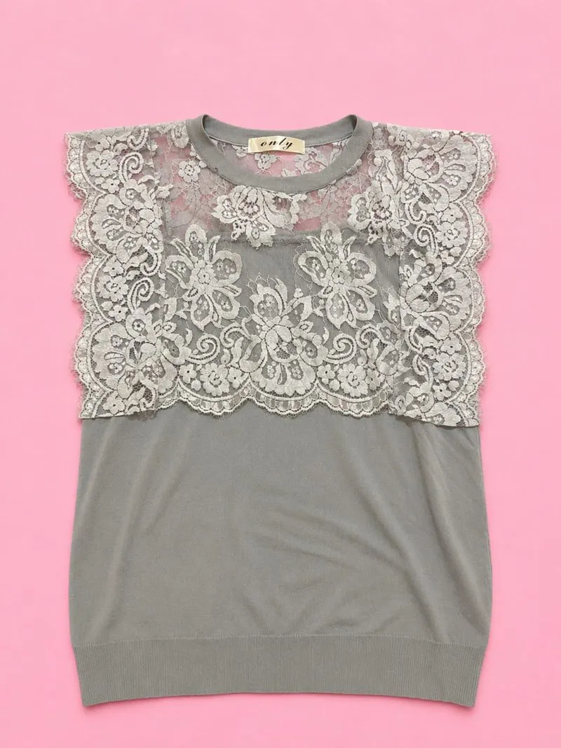 Atasan Grey Top White Lace photo 1