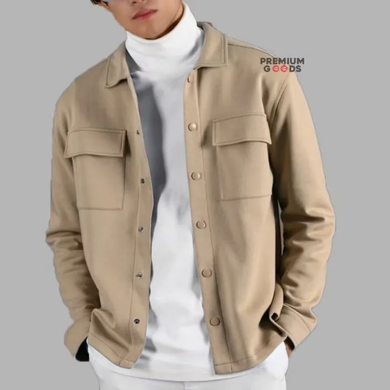 Shacket jaket pria fleece tebal premium photo 1