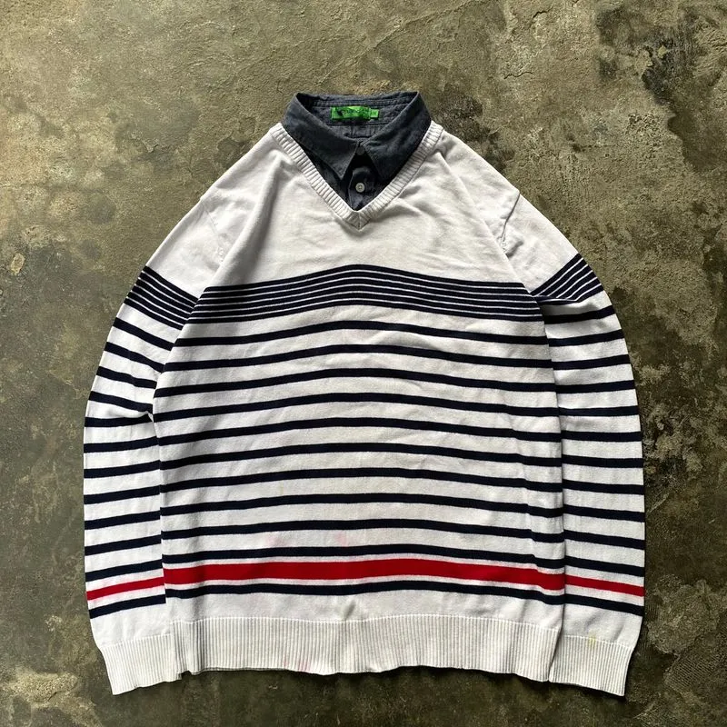Patrick N Layered Striped Knit Sweater photo 1
