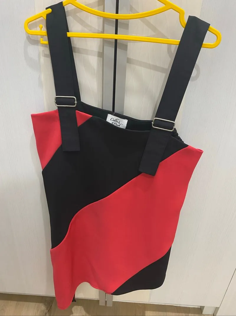 black pink asymetric tank top photo 1