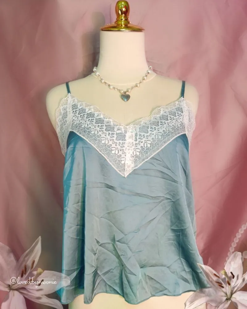Blueish grey silky laced camisole tank top photo 1