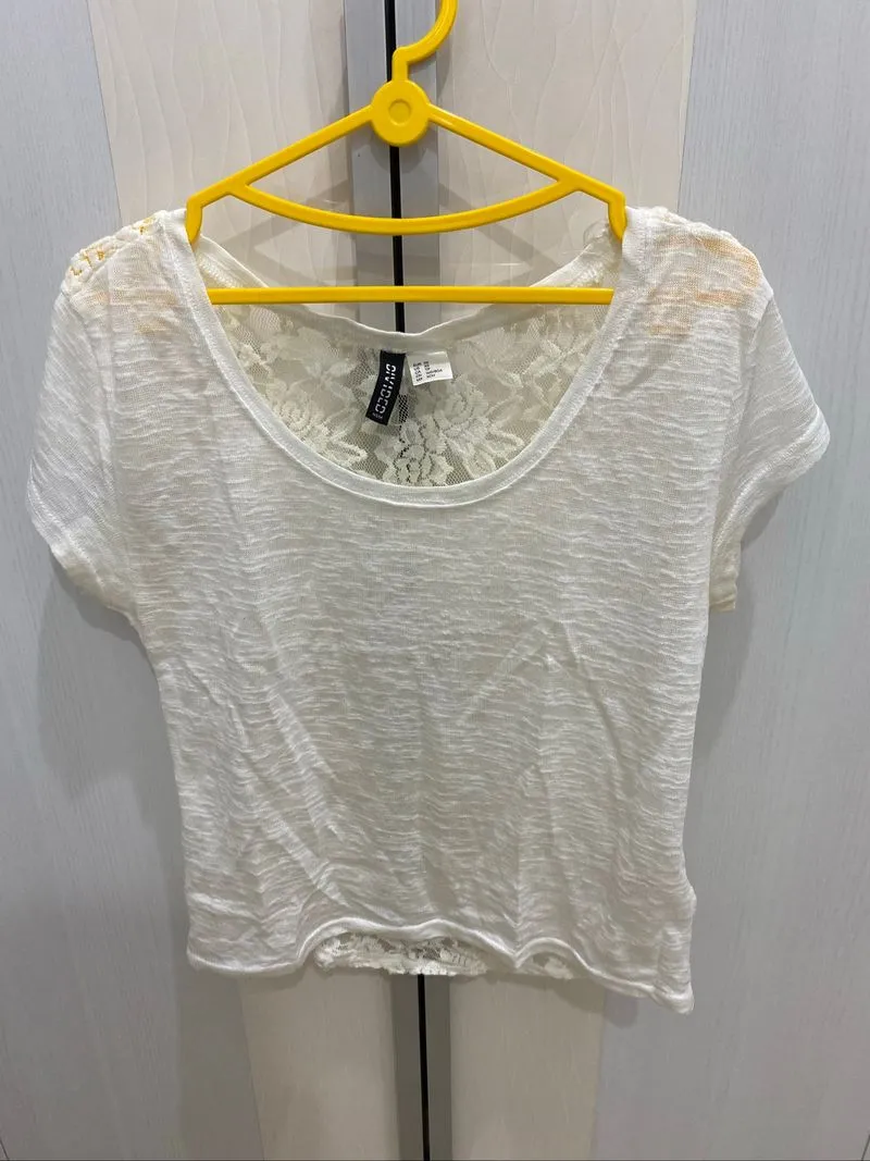 H&M white lace top photo 1