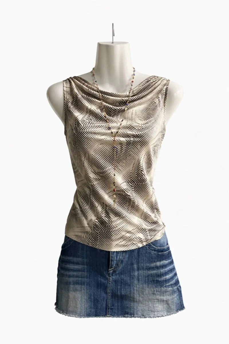 Y2K Champagne Vintage Satin Cowl Neck Top photo 1