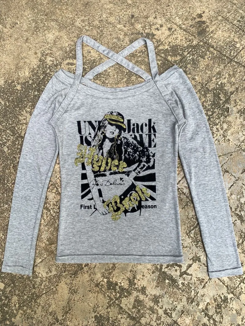 Japanese brand Y2K Emo T-shirt Wanita gray photo 1