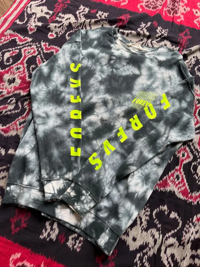 Crewneck H&M Tie-Dye Acid Wash Grey - Neon "FOREVS" Print photo 1