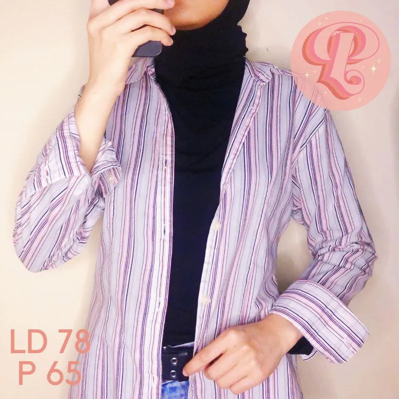 Casual Shirt Wanita pink gray photo 1