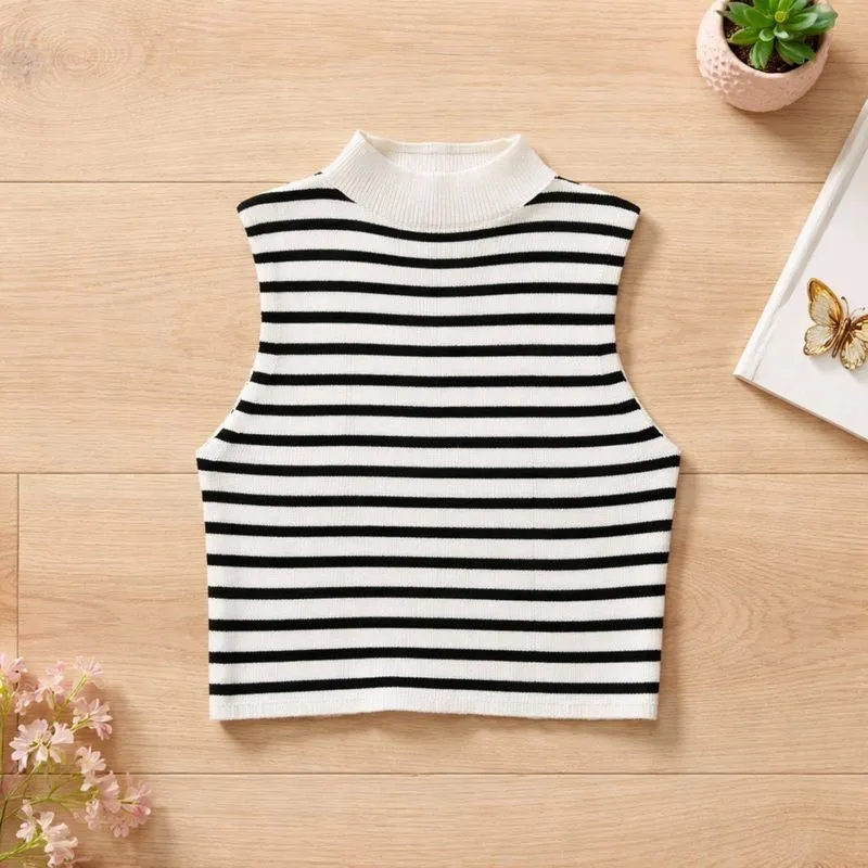 UPTOWN GIRL BLACK & WHITE STRIPES TURTLE NECK TOP / NEW photo 1