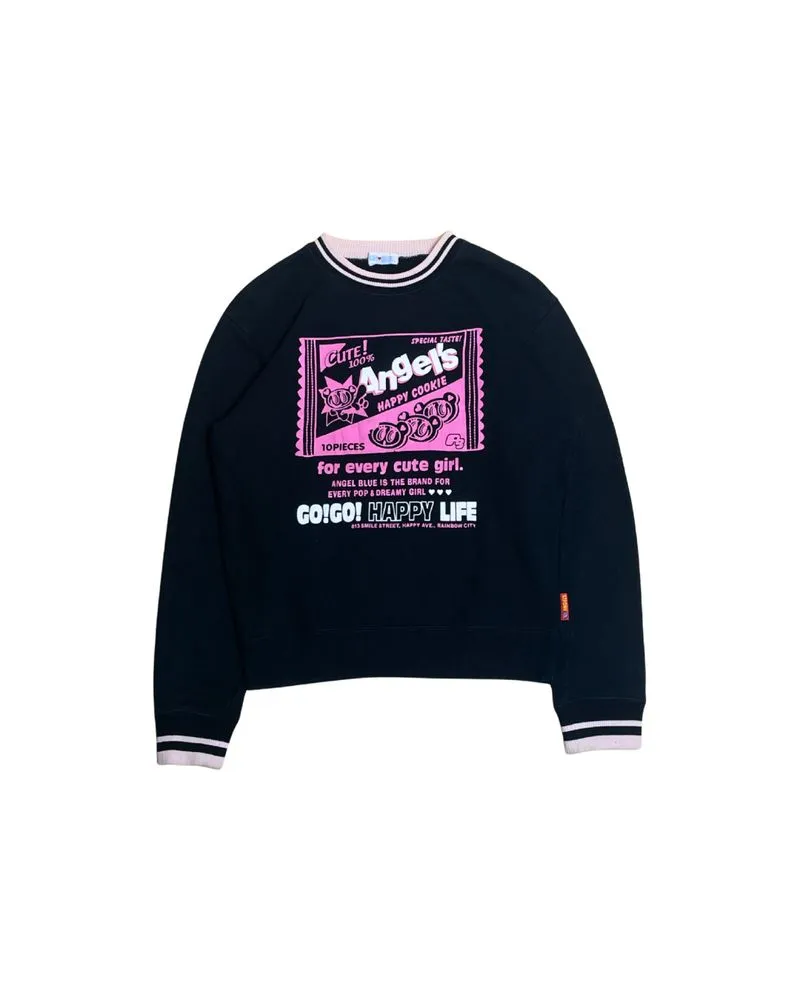 Vintage Angel Blue "Happy Cookie" Black Crewneck photo 1