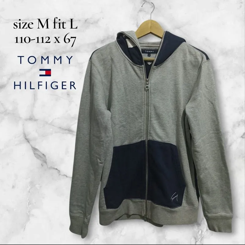 preloved hoodie zipper tommy Hilfiger abu navy sz M fit L photo 1