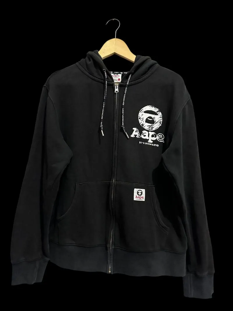 preloved hoodie zipper aape hitam spellout sz L photo 1