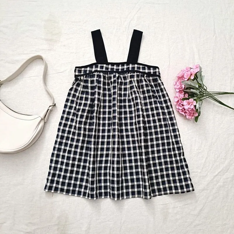 MIKO Gingham Strap Top Mori Girl Kawaii Harajuku Aesthetic photo 1