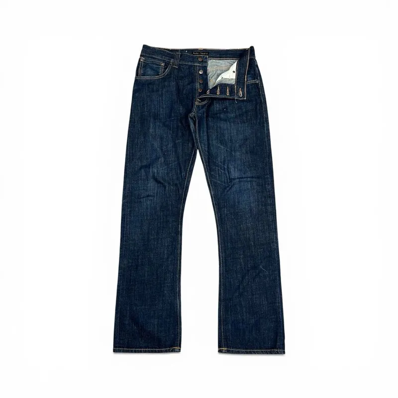 NUDIE JEANS EASY EMIL DRY NAVY ORGANI BUTTON FLY DENIM PANTS photo 1