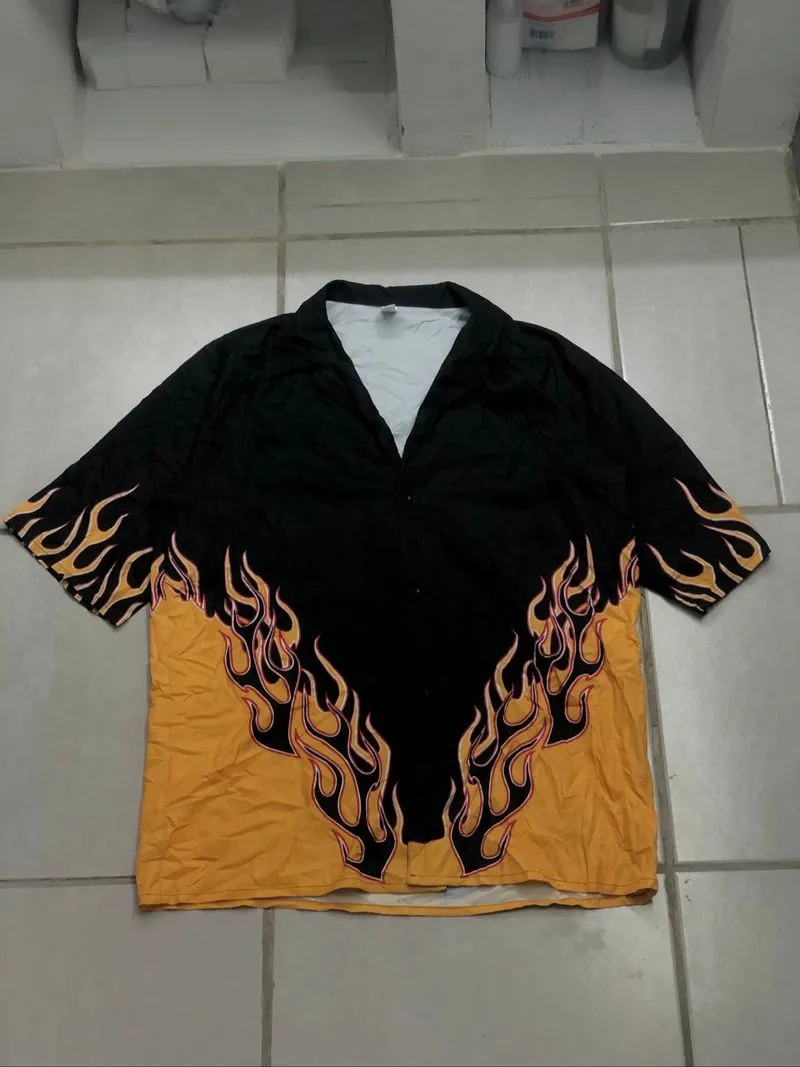 Open collar y2k flame shirt photo 1