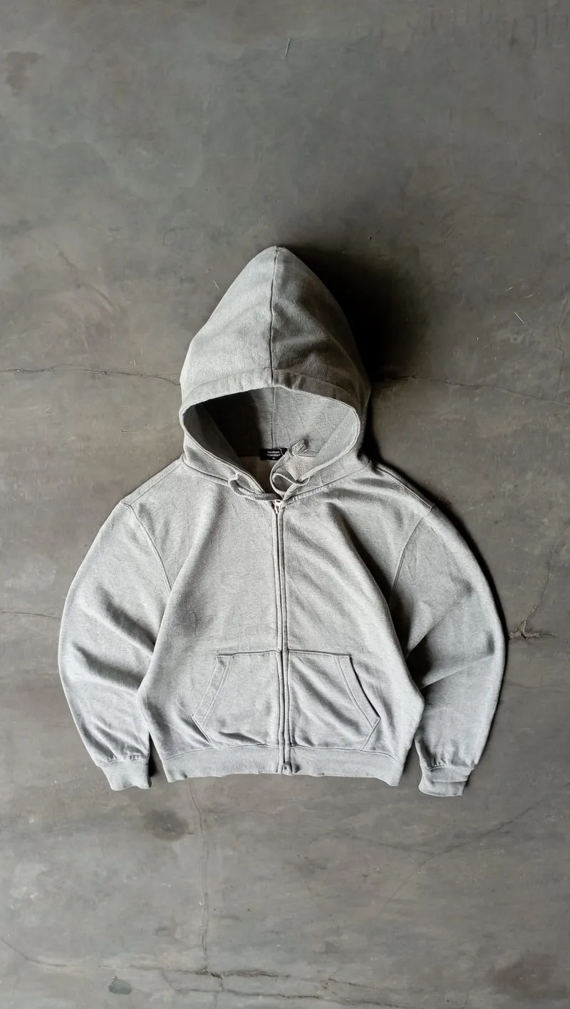 2000's Heavyweight Gray Double Zip Up Hoodie Boxy photo 1