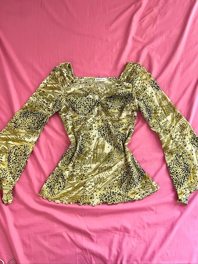 Green Leopard Sheer Top photo 1